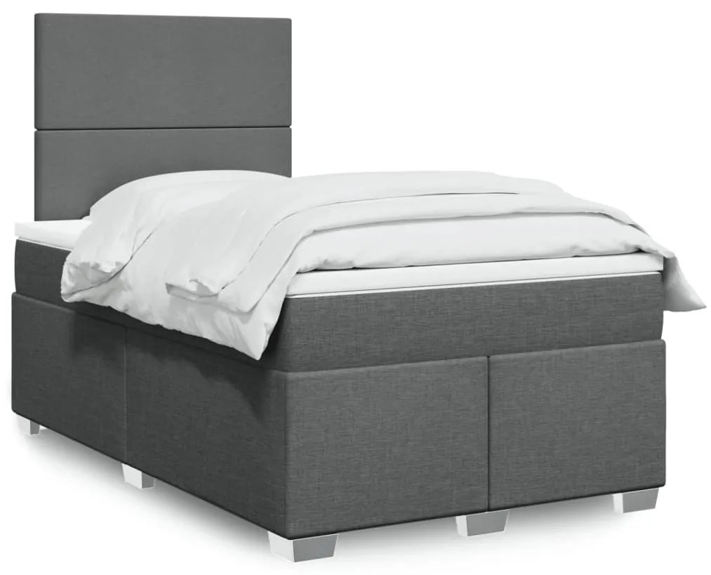vidaXL Pat box spring cu saltea, gri închis, 120x190 cm, textil