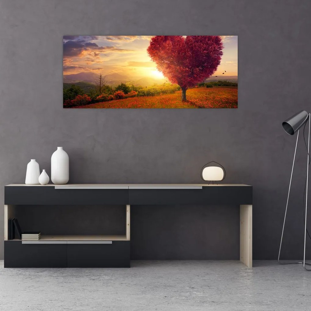 Tablou cu copaci în forma de inimă (120x50 cm)