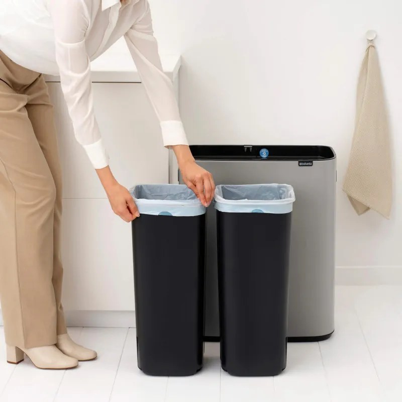 Cos de gunoi Brabantia Bo Touch 1010456, 2x30 l, Deschidere lina si silentioasa, Gri