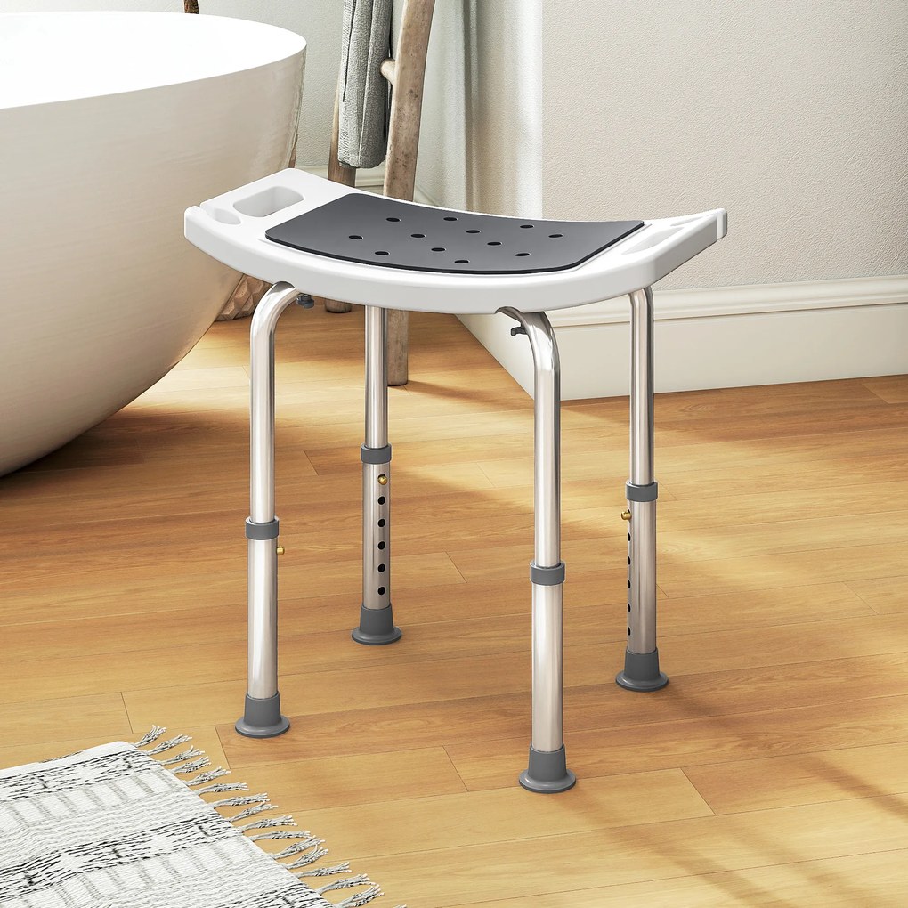 HOMCOM Scaun de Duș din Aluminiu și Plastic Antialunecare, Înălțime Reglabilă 6 Niveluri 39-52cm, Gri | Aosom Romania
