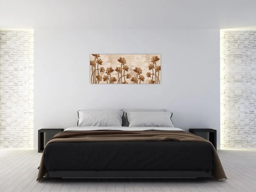 Tablou cu abstracția florilor - maro (120x50 cm)