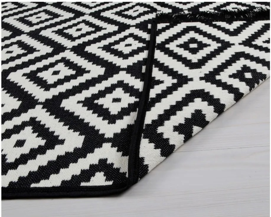 Covor reversibil Cihan Bilisim Tekstil Helen, 80 x 150 cm, negru-alb