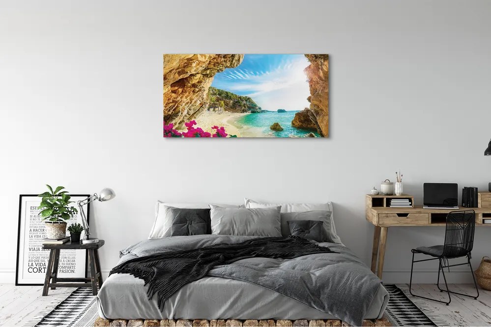 Tablouri canvas Grecia Coast stânci flori