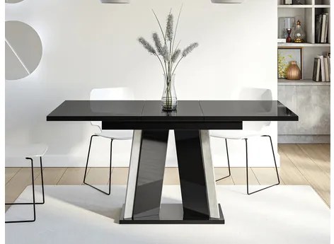 Masă sufragerie extensibilă Ledysa (Negru Marmură royal + lucios negru) (pentru 2-6 persoane). 1105398