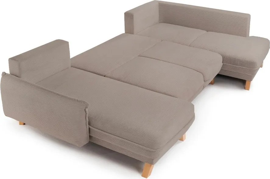Colțar taupe extensibil/cu spațiu de depozitare cu tapițerie din catifea reiată (cu colț pe partea dreaptă/în formă de "U") Tori – Bonami Selection