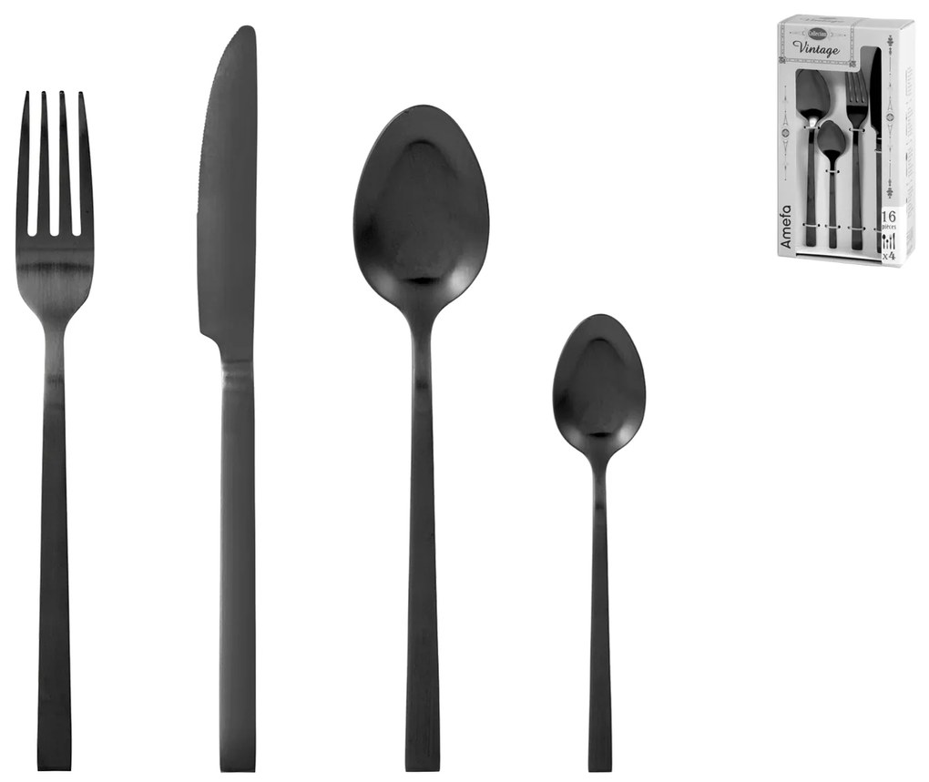 Set tacamuri inox 16 piese Square, negru