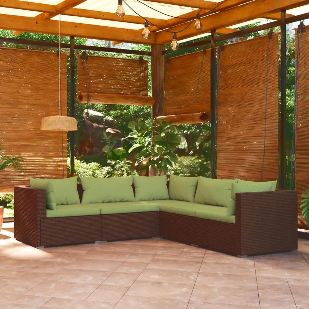 3101700 vidaXL Set mobilier de grădină cu perne, 5 piese, maro, poliratan