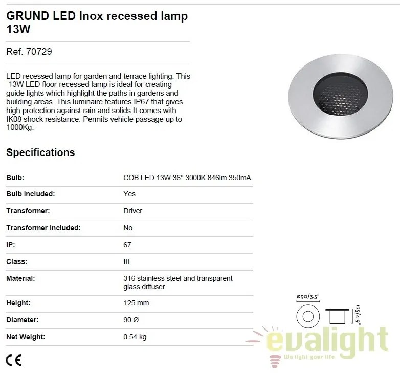 Spot LED incastrabil exterior pavaj GRUND 13W 70729