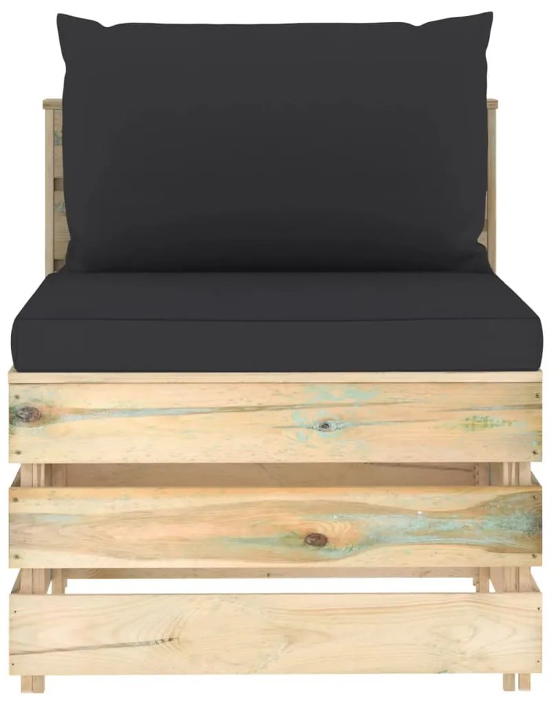 Canapea de mijloc modulara cu perne, lemn verde tratat 1, negru si maro, canapea de mijloc