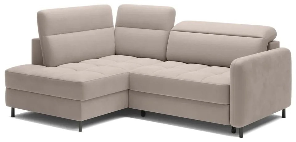 Colțar maro deschis extensibil/cu spațiu de depozitare cu tapițerie din catifea (cu colț pe partea stângă/în formă de ”L”) Barea – ELTAP