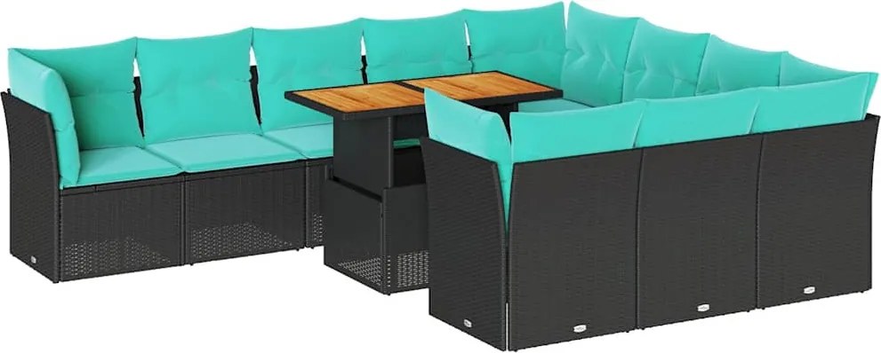vidaXL Set canapele de grădină cu perne, 11 piese, negru, poliratan