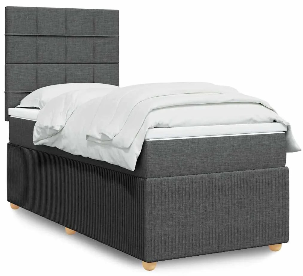 vidaXL Pat box spring cu saltea, gri închis, 100x200 cm, textil