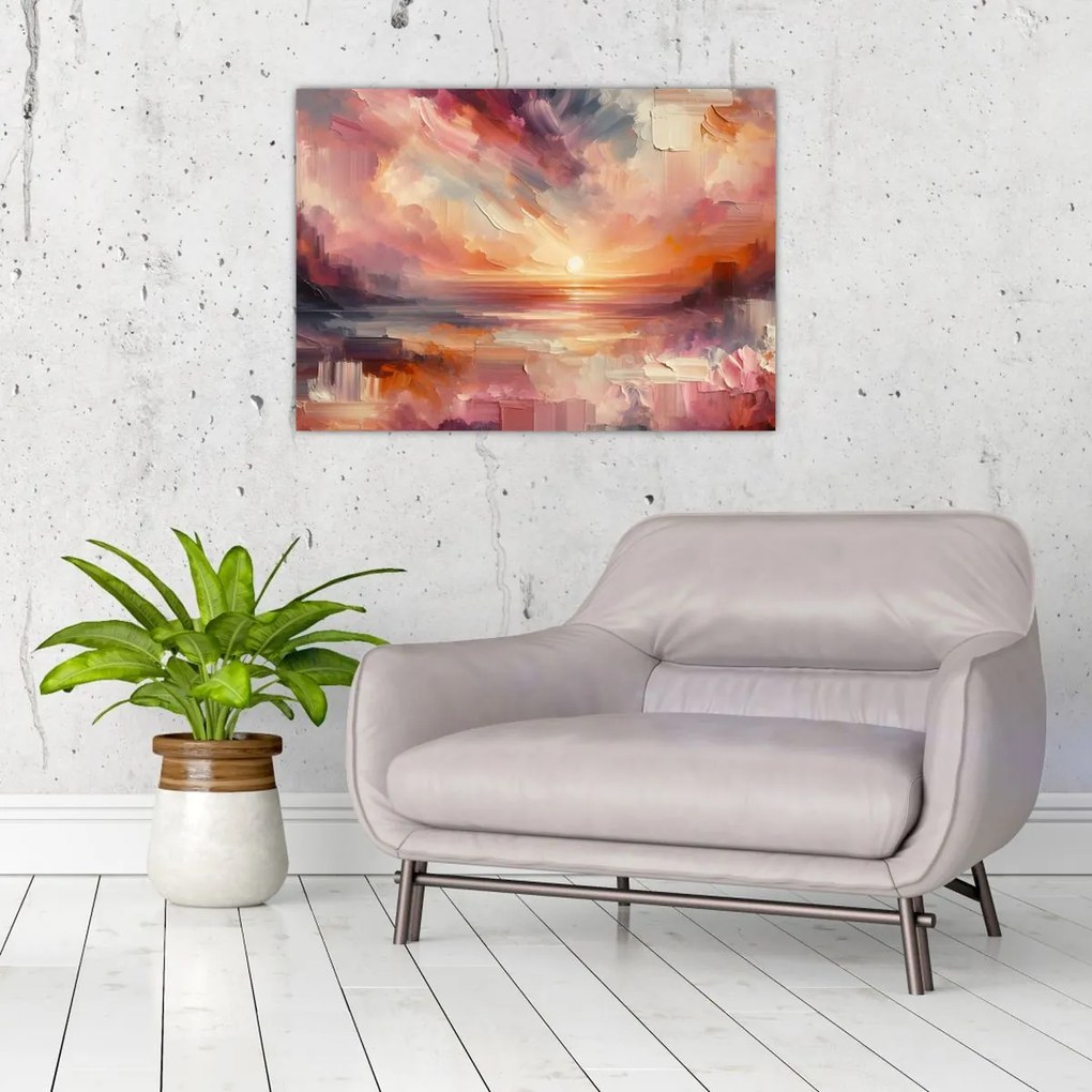 Tablou pe sticlă - Răsărit pictat (70x50 cm)