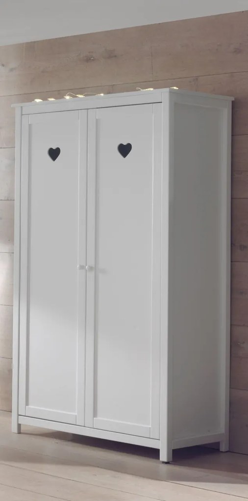 Set AMORI în alb format dintr-un Pat copii (90 x 200 cm), noptieră și Dulap camera copii cu 2 uși.