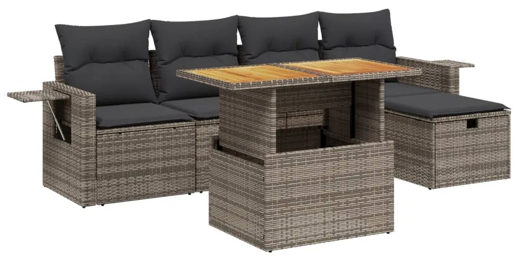 3275699 vidaXL Set mobilier grădină cu perne, 6 piese, gri, poliratan