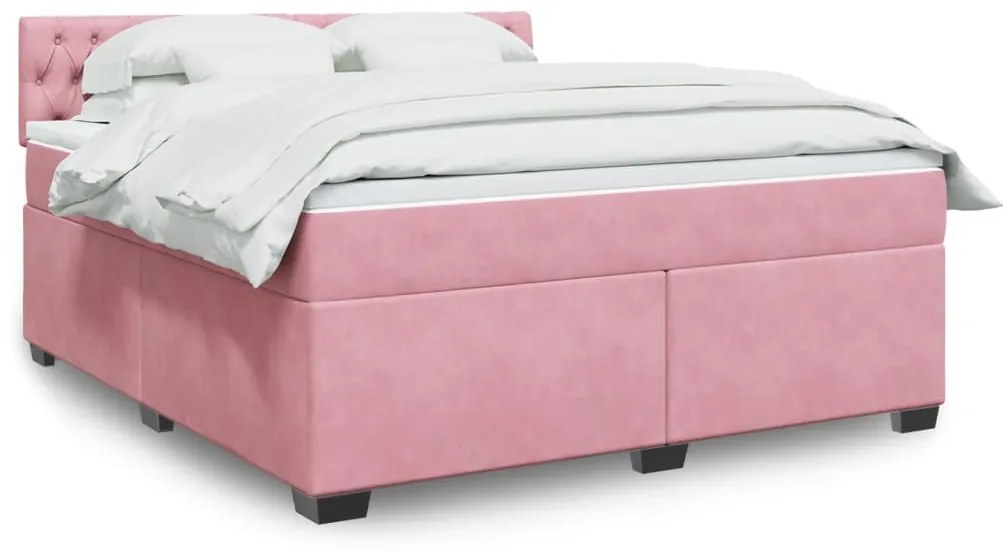 vidaXL Pat box spring cu saltea, roz, 180x200 cm, catifea