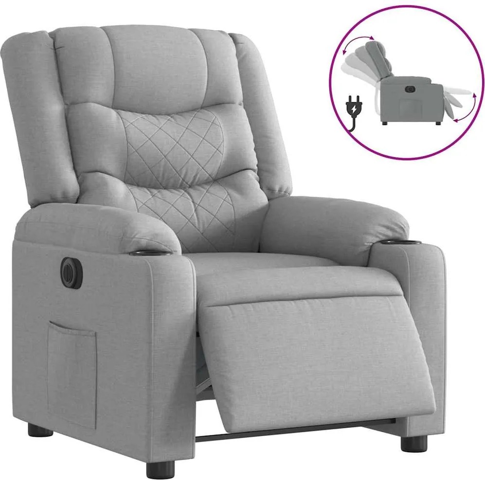 vidaXL Fotoliu rabatabil electric, gri deschis, textil