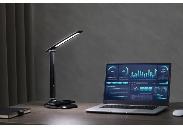 Immax 09106L - Lampă de birou LED LUMI, cu dimmer și încărcare wireless QI, LED/7W/230V, negru