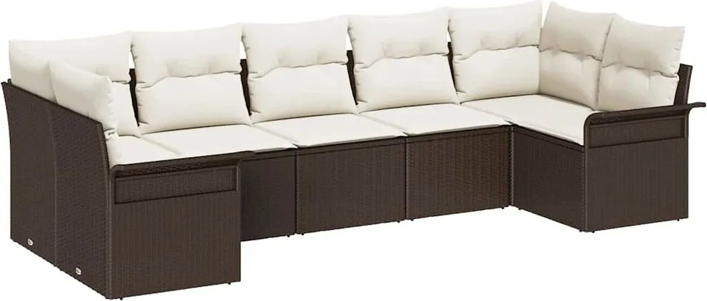 vidaXL Set de canapele pentru grădină cu pernă 7 pcs Maro Rattan poli