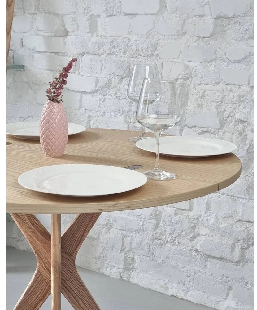Masă de dining rotundă extensibilă cu blat cu aspect de lemn de frasin 45x90 cm Jubi – Ragaba
