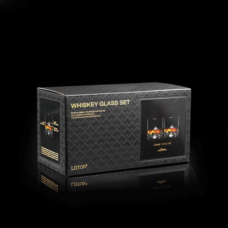 Set pahare pentru whisky LIITON L10200 Denali, Cristal, 270 ml, 4 buc, Fund 3D Everest, Transparent