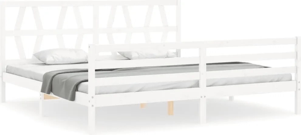 vidaXL Cadru pat cu tăblie 200x200 cm, alb, lemn masiv
