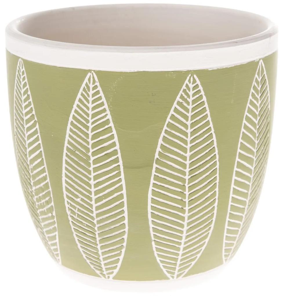 Recipient ceramic ghiveci Frunze, verde, 13,5x 12,5 x 13,5 cm