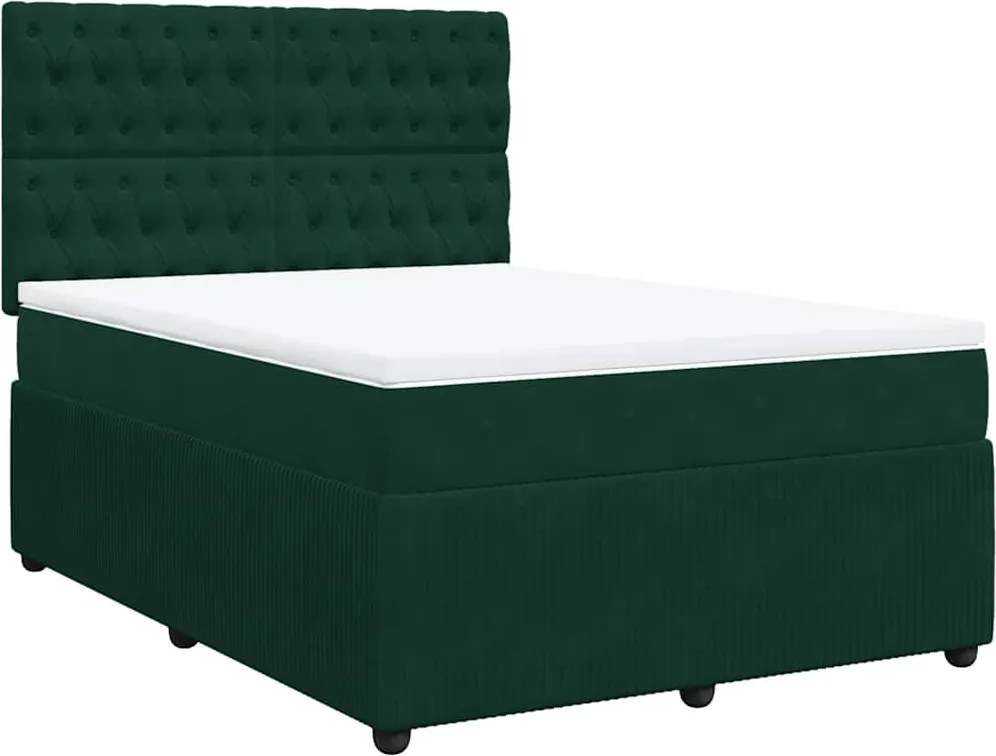 vidaXL Pat box spring cu saltea, verde închis, 140x190 cm, catifea