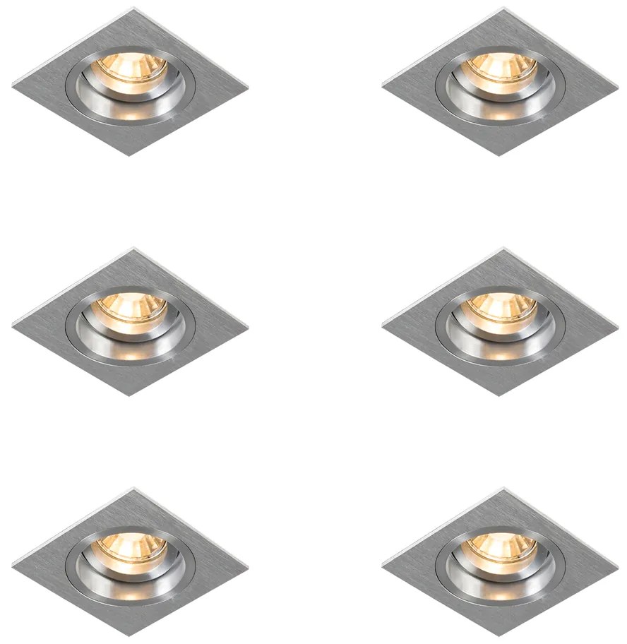 Set de 6 spoturi încastrate pătrate din aluminiu reglabile - Chuck