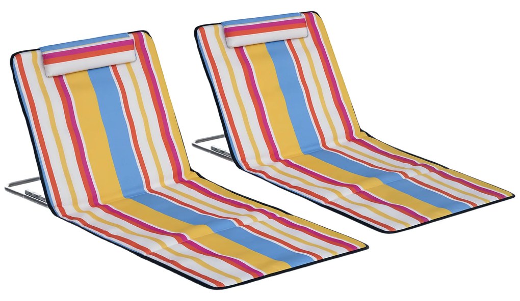 Outsunny Set 2 Șezlonguri de Plajă cu Spătar Reglabil pe 5 Niveluri, Tetieră și Geantă de Transport, 124x53x35-45 cm, Multicolor | Aosom Romania