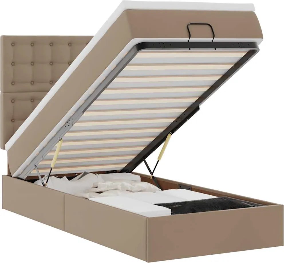 vidaXL Pat otoman cu saltea, cappucino, 90x200cm, piele ecologică