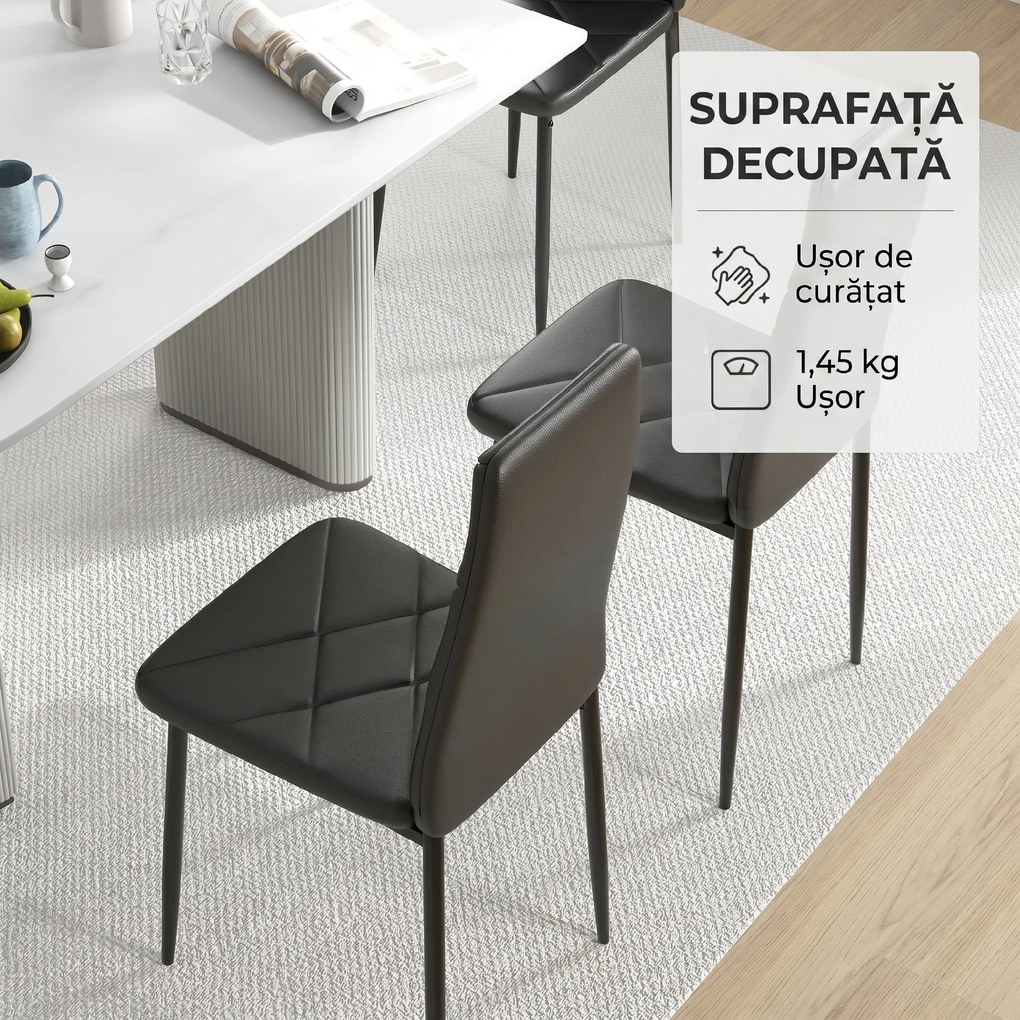 HOMCOM Set 2 Scaune de Sufragerie Tapițate cu Spătar Înalt, Tălpi Antiderapante și Picioare din Oțel, 41x50x97 cm, Negru | Aosom Romania