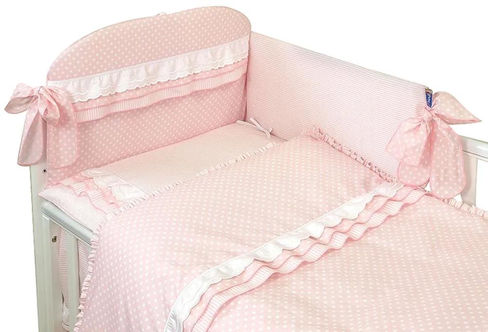 Lenjerie 3 piese cu protectie laterala Baby Chic din bumbac 120x60 cm roz