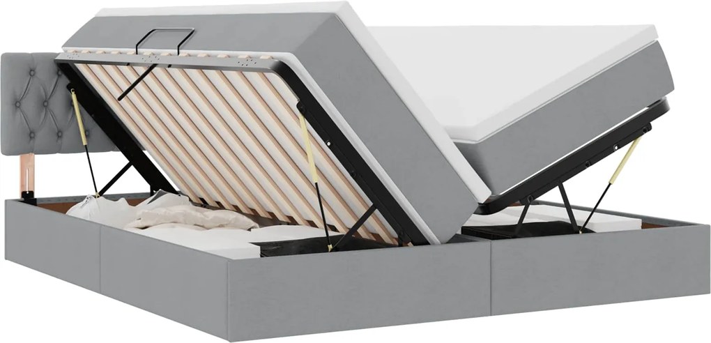 vidaXL Pat cu storage Gri deschis 200 x 200 cm Piele artificială