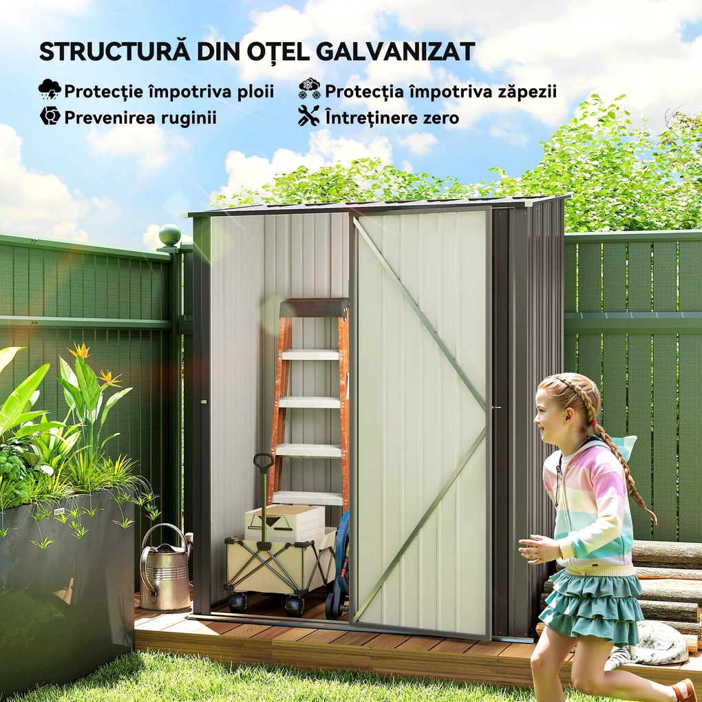 Outsunny Magazie Grădină Mare din Oțel cu Zăvor pentru Grădină, Negru | Aosom Romania