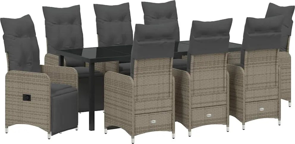 vidaXL Set de masă pentru grădină cu pernă 9 pcs Gri poliratan