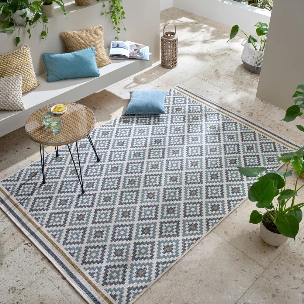 Covor pentru exterior și interior galben/albastru 200x290 cm Zia Trellis – Flair Rugs