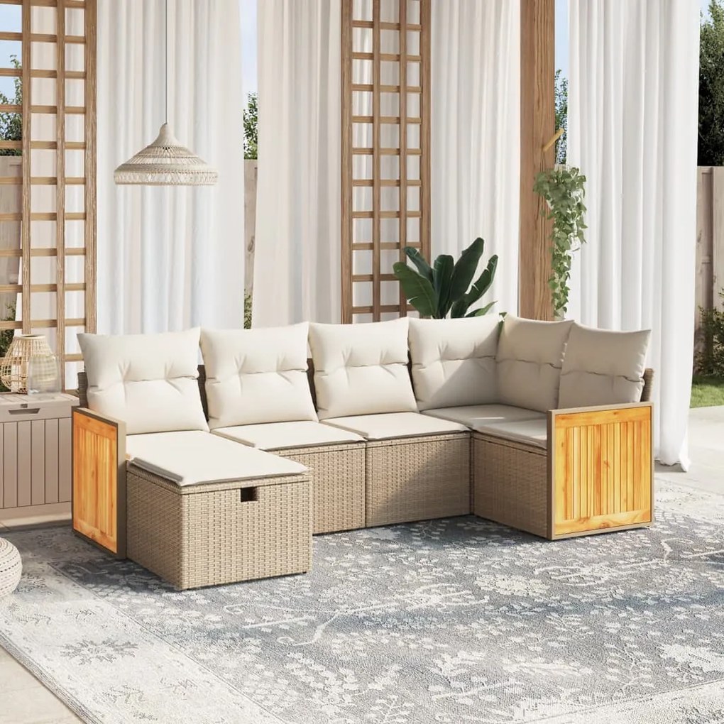vidaXL Set canapele de grădină cu perne, 6 piese, bej, poliratan