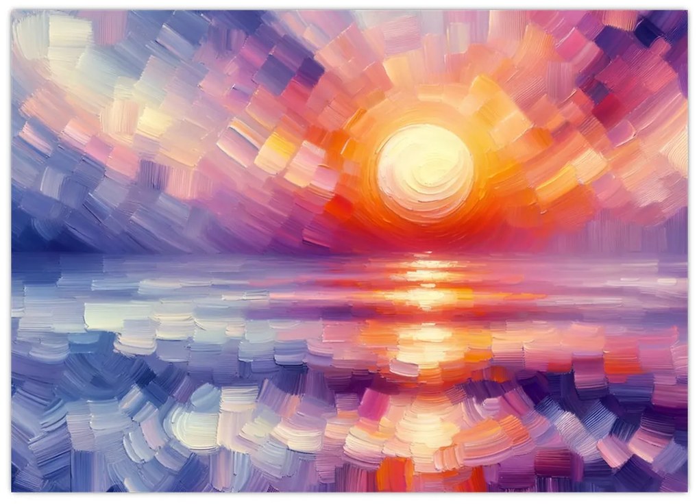Tablou pe sticlă - Apus de soare artistic colorat (70x50 cm)