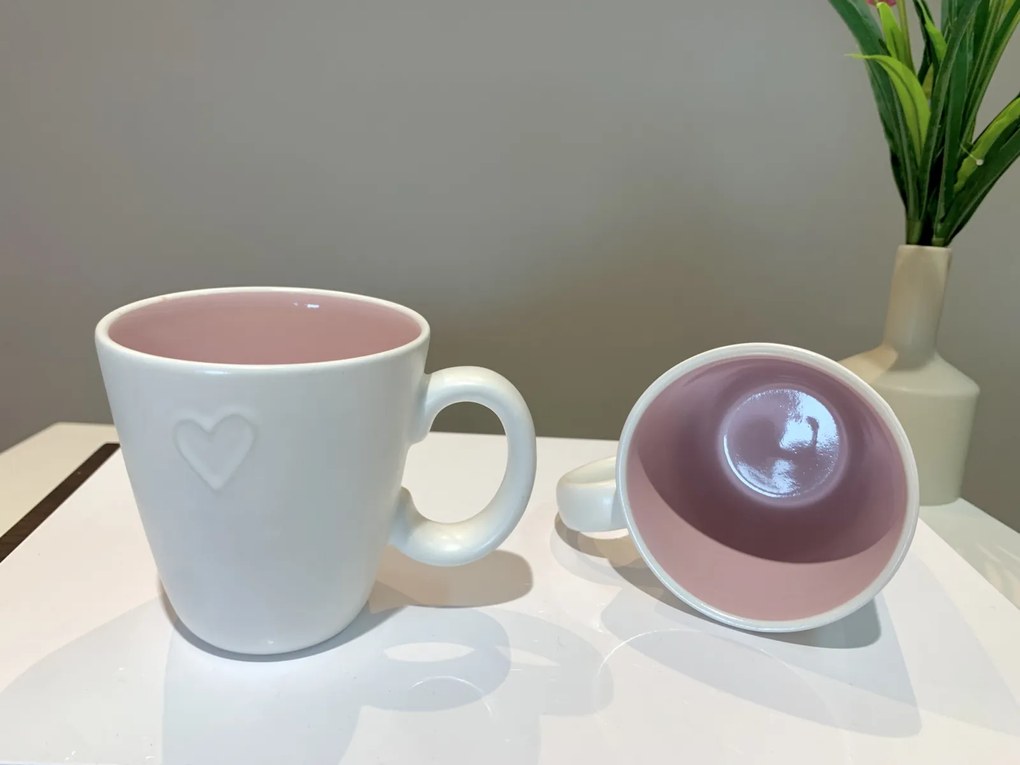 Cana Ceramica LOVE White 400 ml Roz Deschis