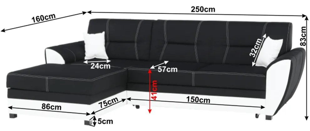 Colţar, piele ecologică albă/material textil negru, model stânga, MARUTI