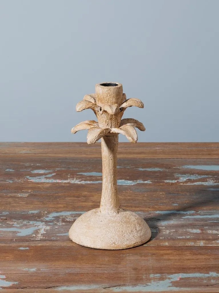 Suport lumanare bej din aluminiu H19.5cm Palm