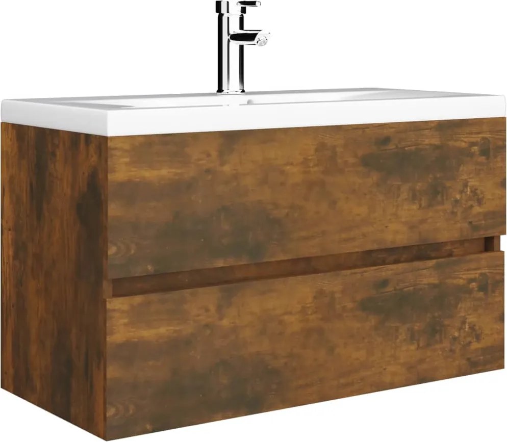 vidaXL Dulap chiuvetă bazin încorporat stejar fumuriu lemn prelucrat