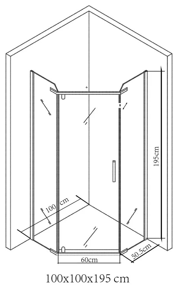 Celtic 100x100 cm cabină de duș pentagonală cu tavă de duș negru
