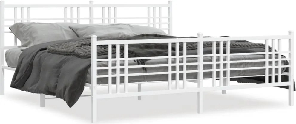 vidaXL Cadru de pat metalic cu tăblie de cap/picioare, alb, 193x203 cm