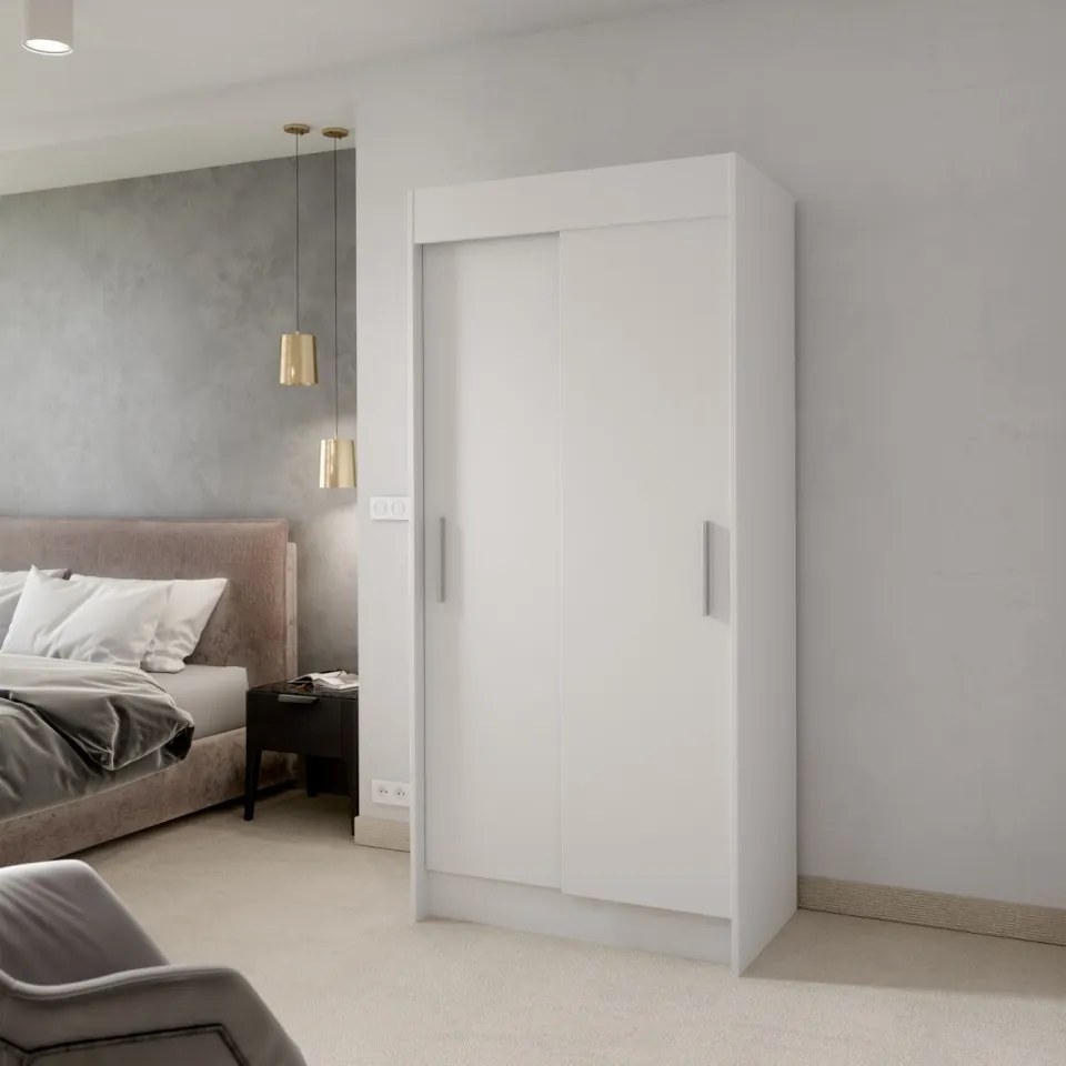 Dulap cu usi glisante 100x216 cm, Karien, ADRK Furniture (Culoare: Alb)