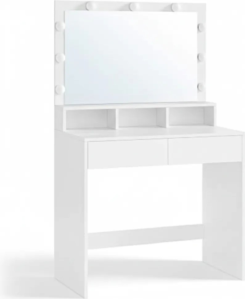 Masă de toaletă VANESA cu oglindă mare și iluminare, 80x40x140cm, albă SongmicsHome
