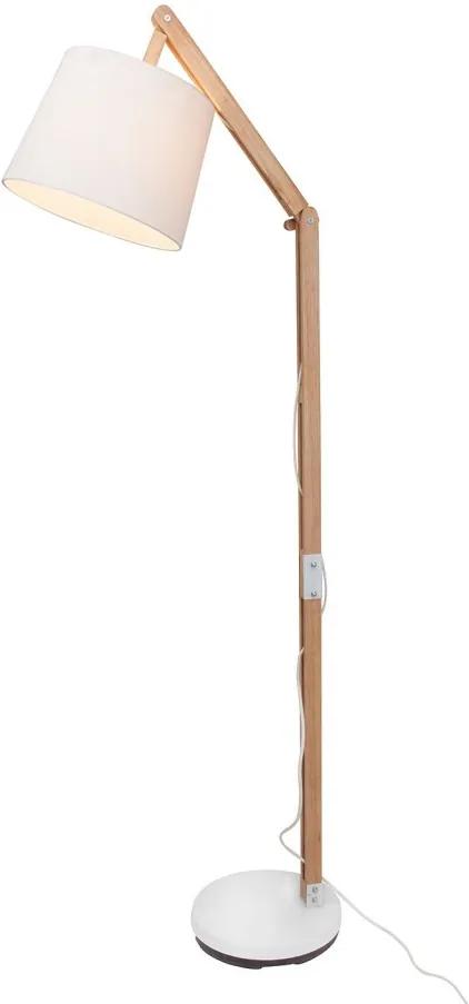 Lampadar Carlyn, bumbac/lemn masiv de pin, alb/maro, 80 x 163 x 30 cm, 230 V