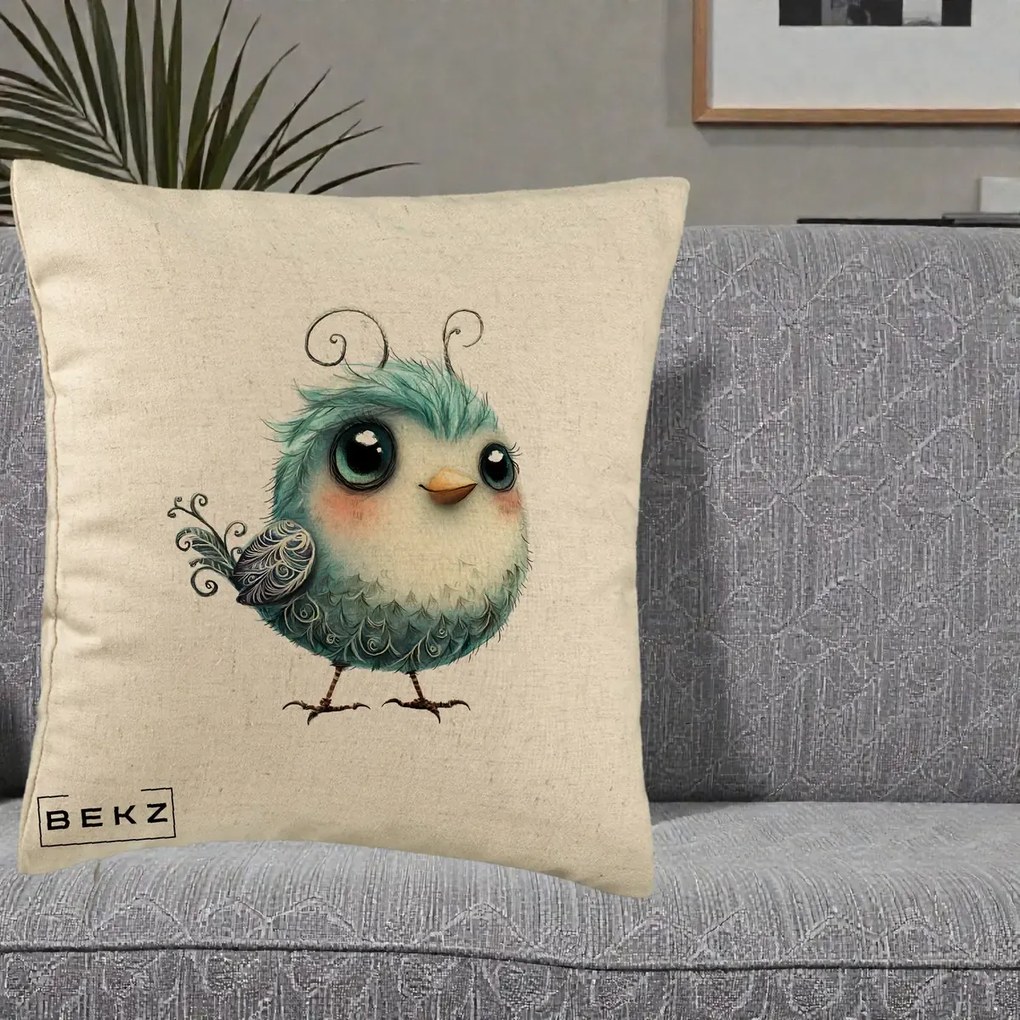 Perna Decorativa Pui Teal cu Aripioare Ornamentale, 40x40 cm, Bej, Husa Detasabila, Perna Inclusa, BEKZ®
