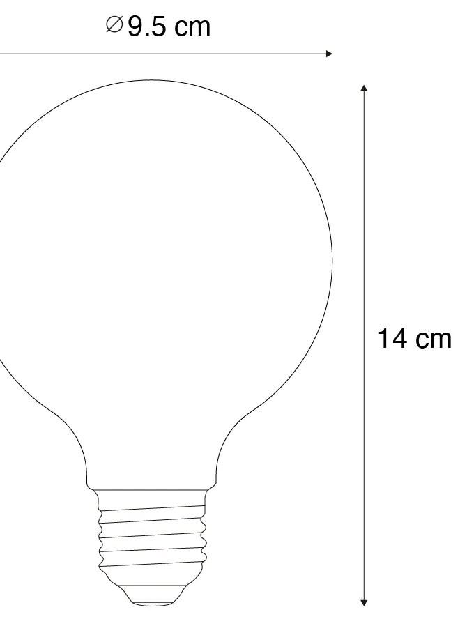 Set de 5 becuri LED E27 cu filament spiralat, dimabile, G95 aurii 4W 270LM 2100K